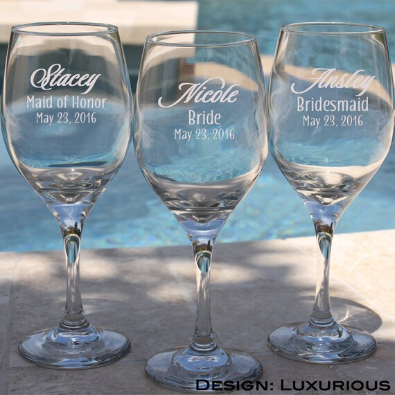 6 Laser Engraved Bridesmaid Wine Glasses Gift for Etsy