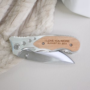 I love you more, engraved pocket knife, gift for boyfriend, anniversary gift, wedding gift from bride, gift from wife, gift for groom Stainless