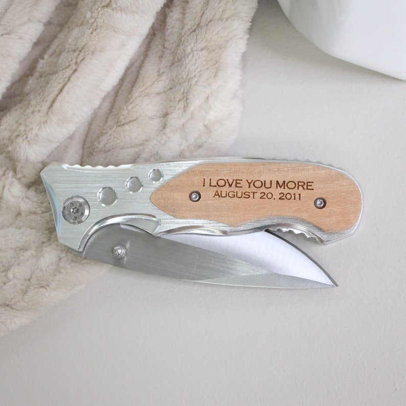I love you more, engraved pocket knife, gift for boyfriend, anniversary gift, wedding gift from bride, gift from wife, gift for groom Stainless