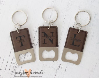 Personalized Bottle Opener Keychain, Groomsmen Gift, Leather Engraved Bottle Opener Keychain, Groomsmen Proposal, Wedding Favor, Key Chain