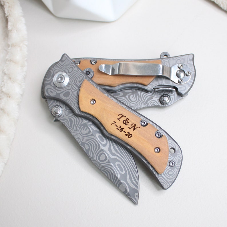 Anniversary Gifts For Men, Happy Anniversary Engraved Pocket Knife, Personalized Gift For BoyFriend, Wood Handle Folding Knife image 9