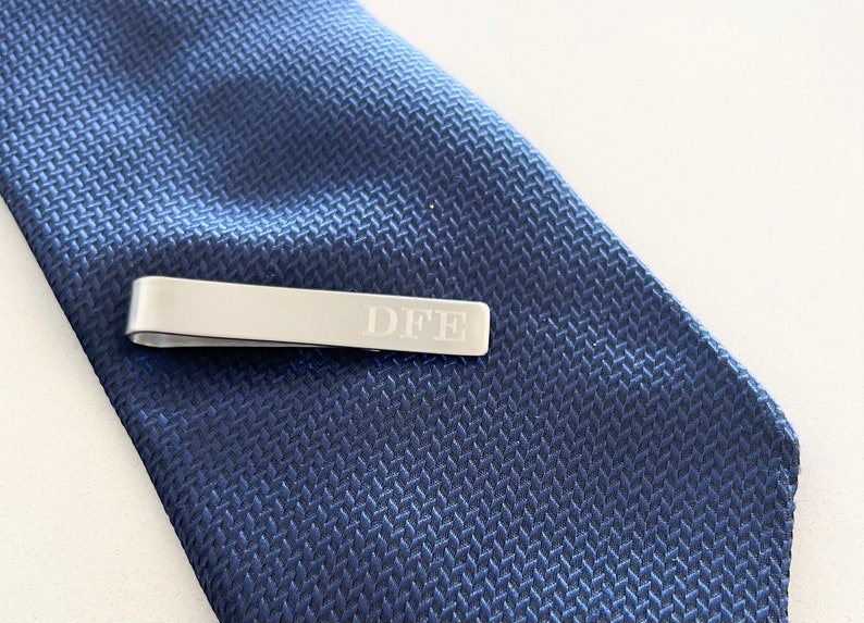 Personalized Tie Bar, Silver Tie Clip, Groomsmen Gift, Wedding Party Favor, Father of the Bride, Stamped Aluminum Gift for Dad Fathers Day image 3