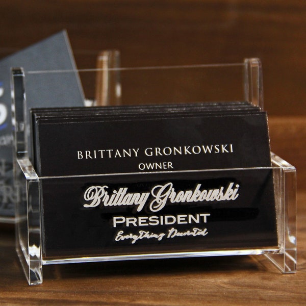 Personalized Engraved Business Card Holder - Monogram Business Card Holder - Clear Acrylic Business Card Holder - Desk Accessory