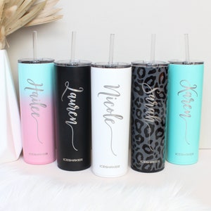 Gifts for Her Personalized Tumbler With Lid and Straw Stainless Steel Skinny Tumbler, Personalized Gift for Mom, Leopard, Bridal Party Gifts