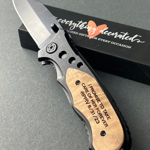 Father of the Bride Gift From Groom on Wedding Day Custom Engraved Pocket Knife for Father in Law, Personalized Engraved Knife For Dad image 4