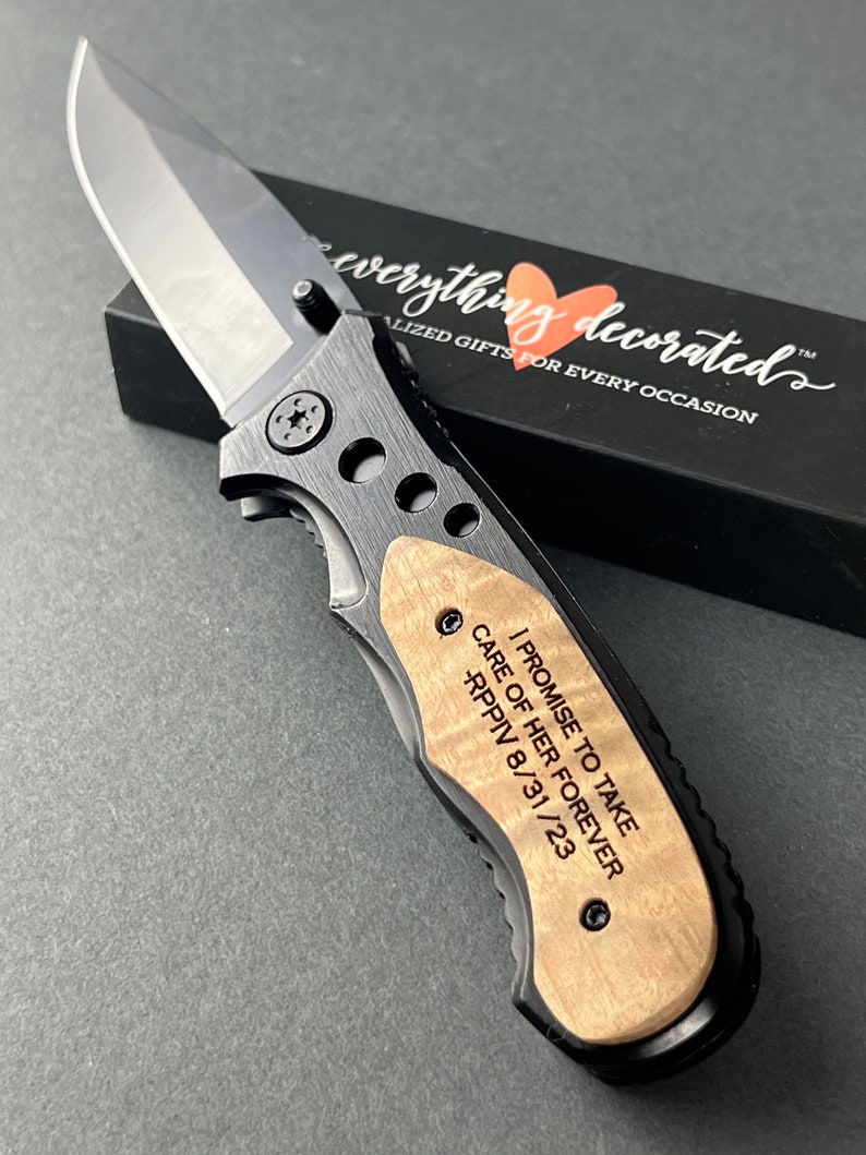 Father of the Bride Gift From Groom on Wedding Day Custom Engraved Pocket Knife for Father in Law, Personalized Engraved Knife For Dad image 4