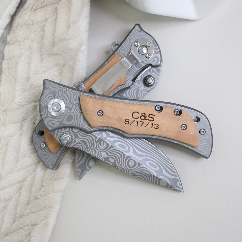 Anniversary Gifts For Men, Happy Anniversary Engraved Pocket Knife, Personalized Gift For BoyFriend, Wood Handle Folding Knife image 10