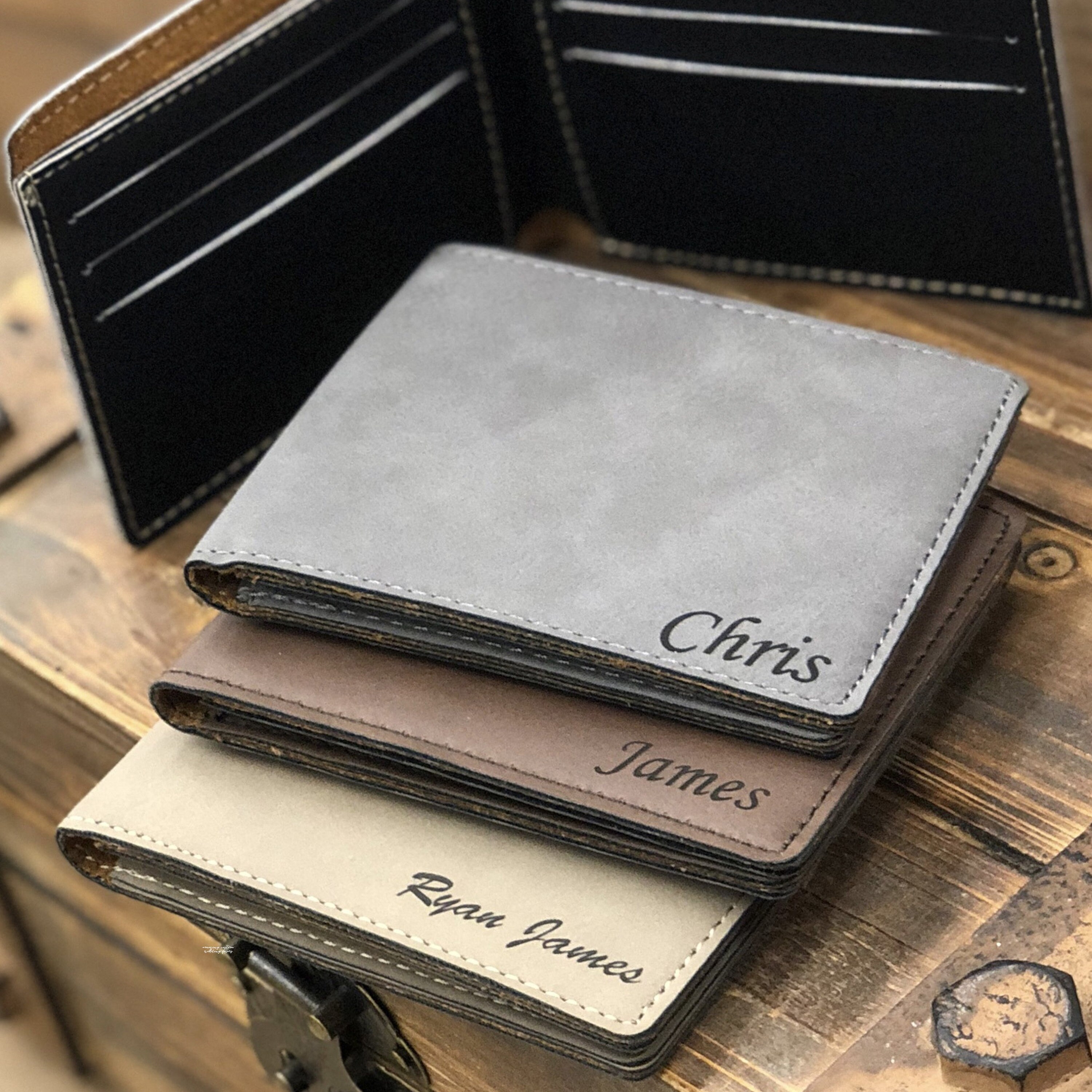 Personalized BiFold Men's Slim Wallet Mens Laser Etsy