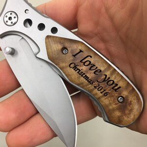 Personalized Pocket Knife, Custom Engraved Wood Handle Folding Hunting Knife, Groomsmen Gift, Gift for Groomsman, Wedding Favors, Knives image 5