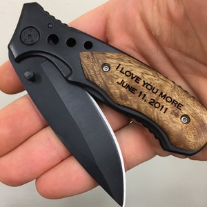 50th Birthday Gift For Men, Personalized Pocket Knife, Custom Engraved Wood Handle Folding Hunting Knife, Birthday Gift For Husband, Dad image 4