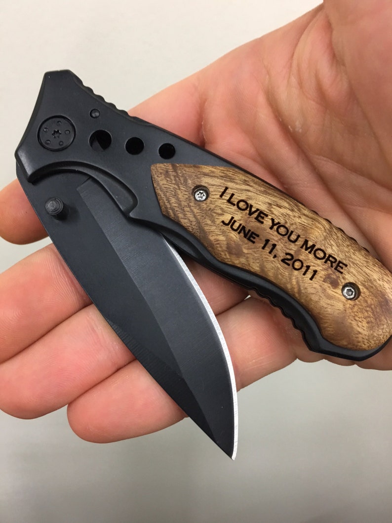 Personalized Pocket Knife, Custom Engraved Wood Handle Folding Hunting Knife, Groomsmen Gift, Gift for Groomsman, Wedding Favors, Knives image 4