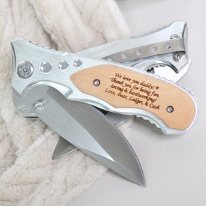 Fathers Day Gift For Dad, First Father's Day Gift, Engraved Pocket Knife with Birthdays of Children, Gift from Wife, Daughter, Son Stainless