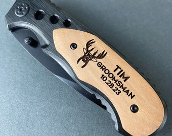 Groomsmen Gifts They Won't Throw away, Engraved Pocket knife with Custom Engraving - Golfer, Hunter, Fisherman, Cross, American Flag.