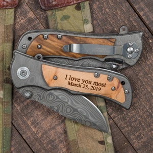 I love you most engraved pocket knife with date custom personalized laser engraved gift for men for birthday, wedding, anniversary