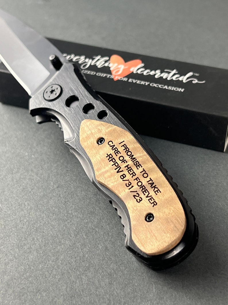 Father of the Bride Gift From Groom on Wedding Day Custom Engraved Pocket Knife for Father in Law, Personalized Engraved Knife For Dad image 1
