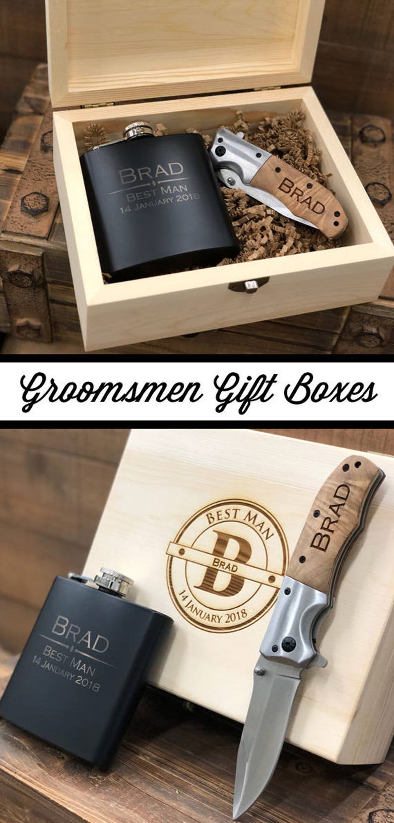 Juego De Regalo De Padrinos De Boda, Caja De Regalo De Padrinos De Boda, Regalos Únicos De Padrinos De Boda, Regalos De Padrinos Creativos, Ideas De Regalos De Padrinos De Boda, Ideas De Bodrinos De Boda, Boda Wood Box\Flask\Knife