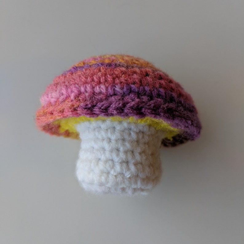 Shades of Purple and White Crochet Amigurumi Mushroom Cat Toy with Catnip Pink Yellow