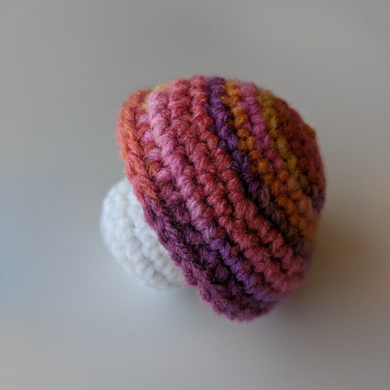 Shades of Purple and White Crochet Amigurumi Mushroom Cat Toy with Catnip Pink Yellow