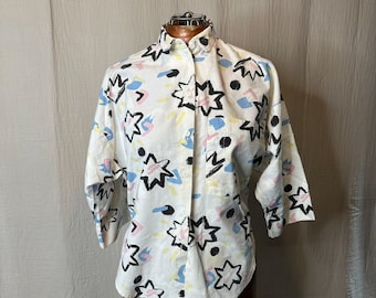 Women’s Rad Blouse Button Front Short Sleeve Shirt Landon West Size Small