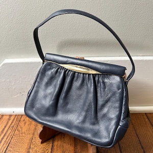 Cartera de piel auténtica Etra Blue Top Handle Bag Vintage Gray Gold