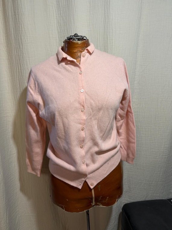 Pringle of Scotland, Vintage Cardigan Women's Blush Pink Pringle Made in Scotland Sweater Small