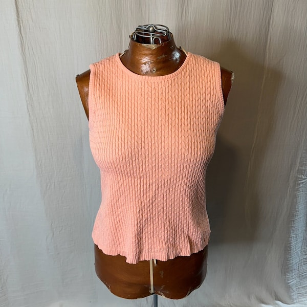 Sweater Vest Peach Cable Knit Crystal Kobe Sleeveless Knit Top Small