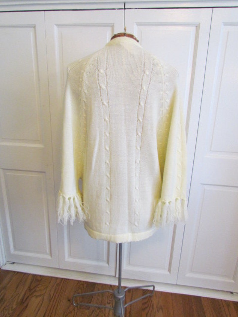 Glentey Butter Cream Poncho with Fringe Sleeves Button Front Cable Knit