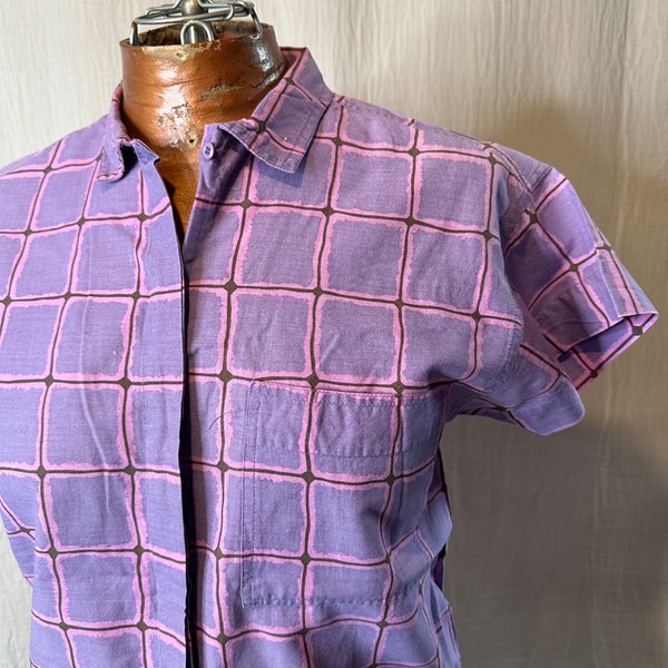 Blouse Short Sleeve Purple and Pink Geometric Top Size M