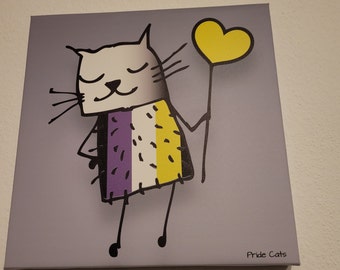 Non Binary Cat - Print on Canvas, Pride Cats