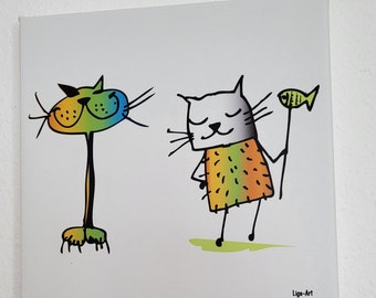 Cats - print on canvas, 20 x 20 cm