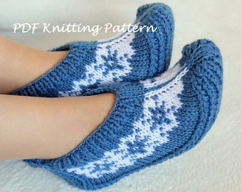 Pantuflas de Punto Winter Fair Isle -sin Costura - Instrucciones para Tejer Patrón PDF - en Idioma Inglés