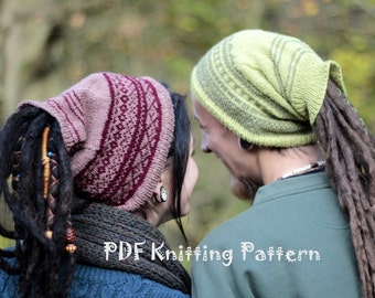 Dreadlock Hats for Woman and Man - Knitted - with opened end - DIY - Set of 2 PDF Knitting Patterns - in English Language