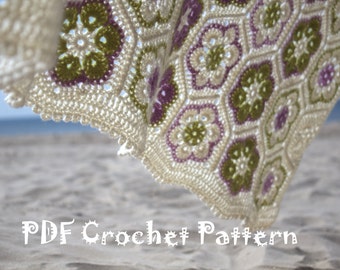 Crocheted Afghan African Flower - Blanket - Throw - DIY - PDF Crochet Pattern - in English Language