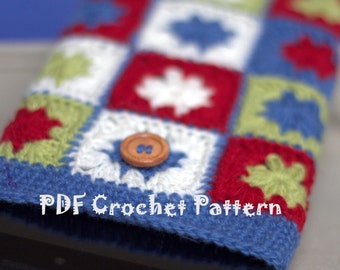 Crochet Granny Square Cozy for Tablet with Wooden Button - DIY - PDF Crochet Pattern - in English Language