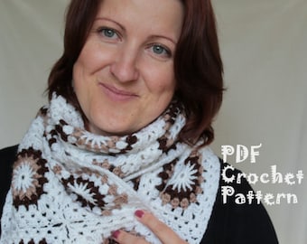 Crochet Sunburst Granny Square Scarf coloured - crochet neckwarmer - DIY - PDF Crochet Pattern - in English Language