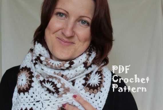 Crochet Sunburst Granny Square Scarf coloured - crochet neckwarmer - DIY - PDF Crochet Pattern - in English Language