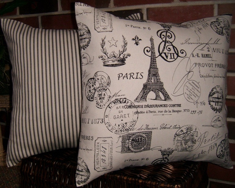 Pillow Cover Set French Stamps & Ticking Pillows French Etsy