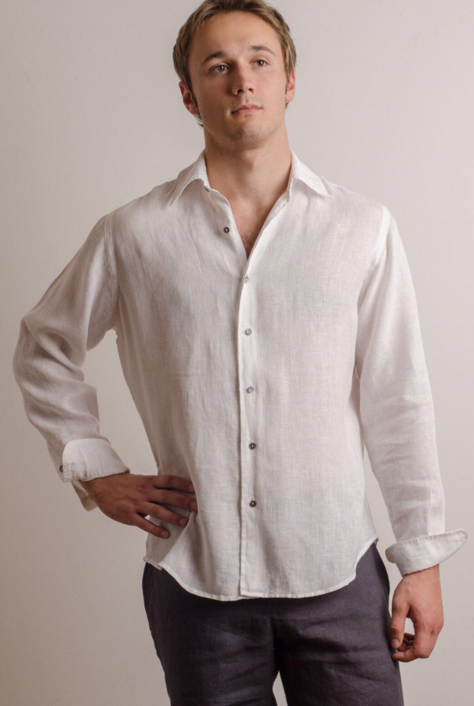 Men white linen shirt beach wedding party special occasion