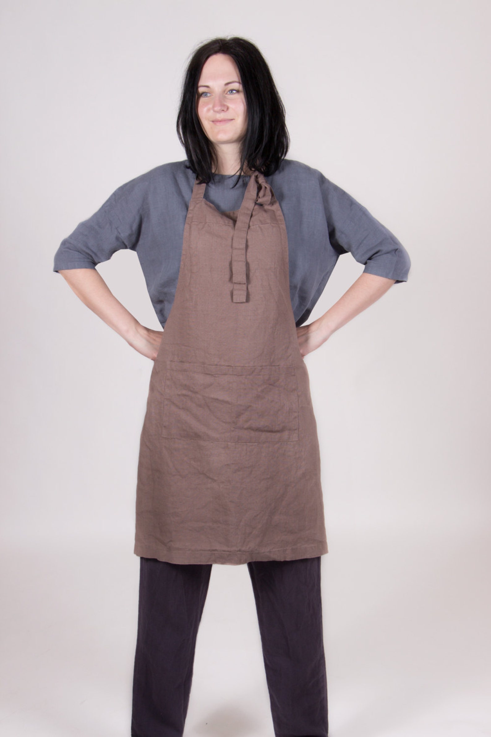 Traditional linen apron Linen apron Brown linen apron Unisex Etsy