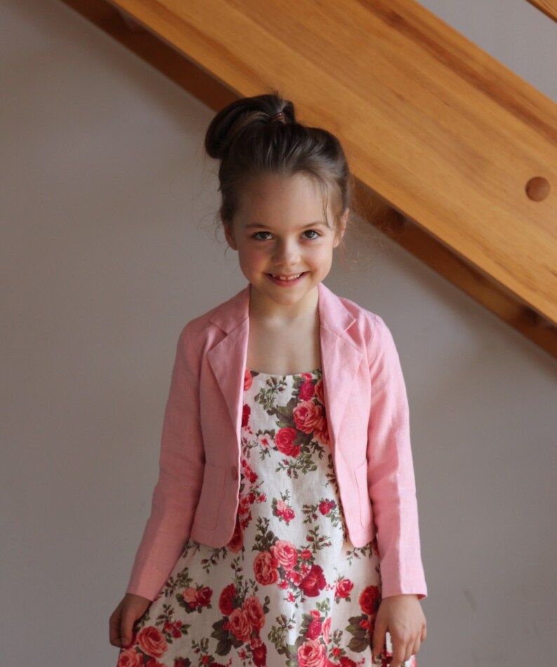 Girls linen jacket summer spring flower girl Pink White Orange Etsy
