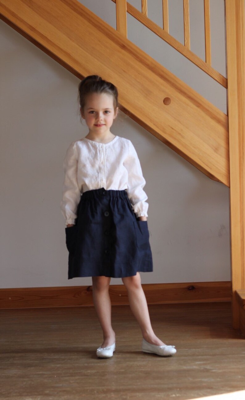 Girls White Linen Blouse Pink Girls Linen Blouse White Girls Etsy