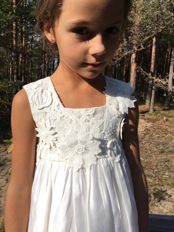 Flower Girls Dress White Lace Black Embroidery Spring Summer Etsy