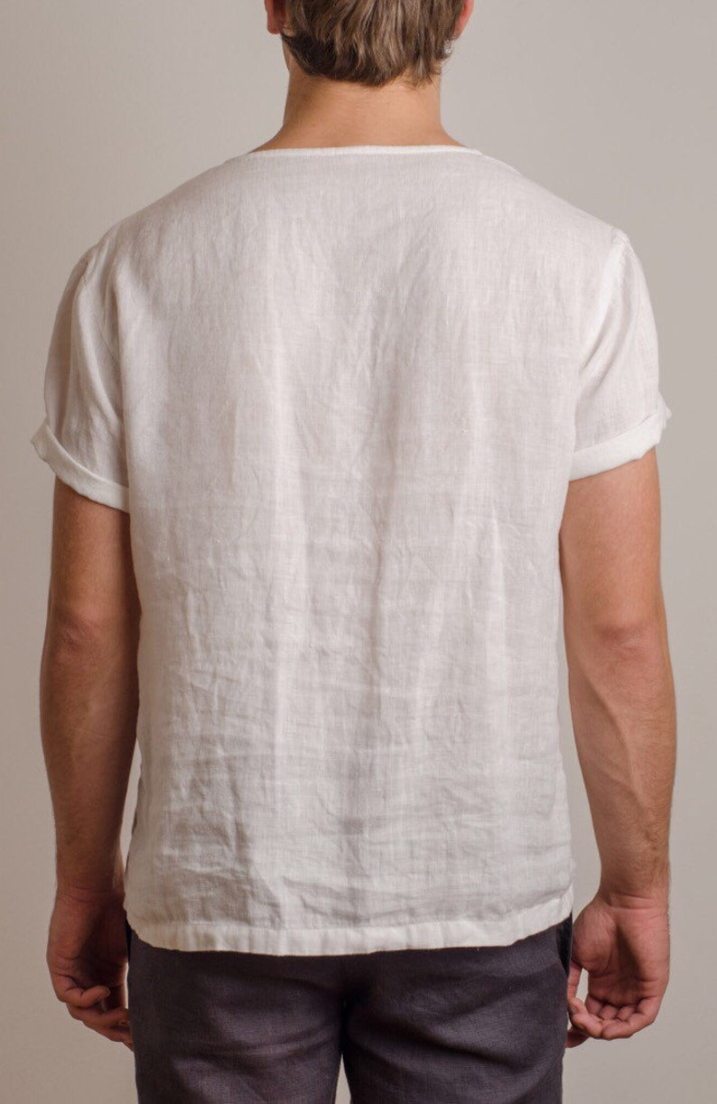 Men White Color Linen Shirt T-shirt Top Short Sleeve Beach - Etsy
