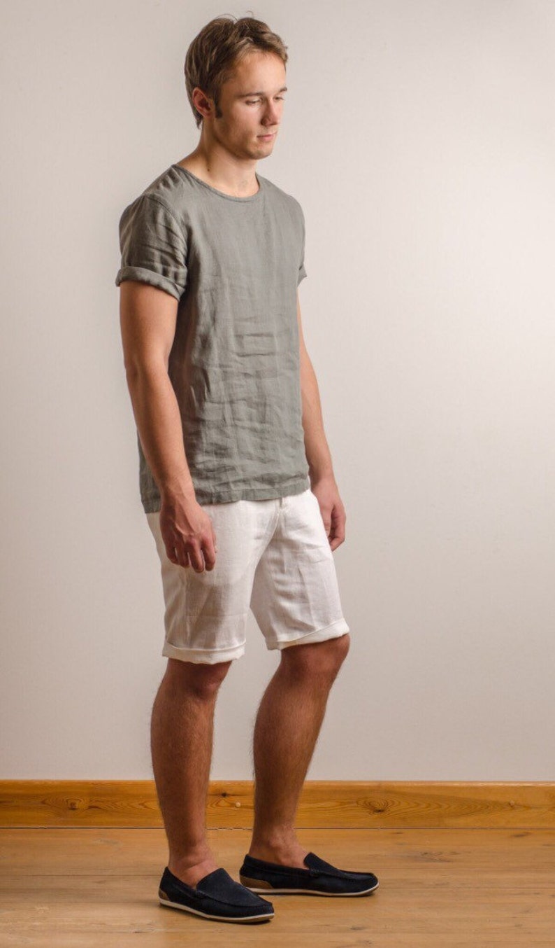 Mens white linen shorts for beach wedding party special Etsy