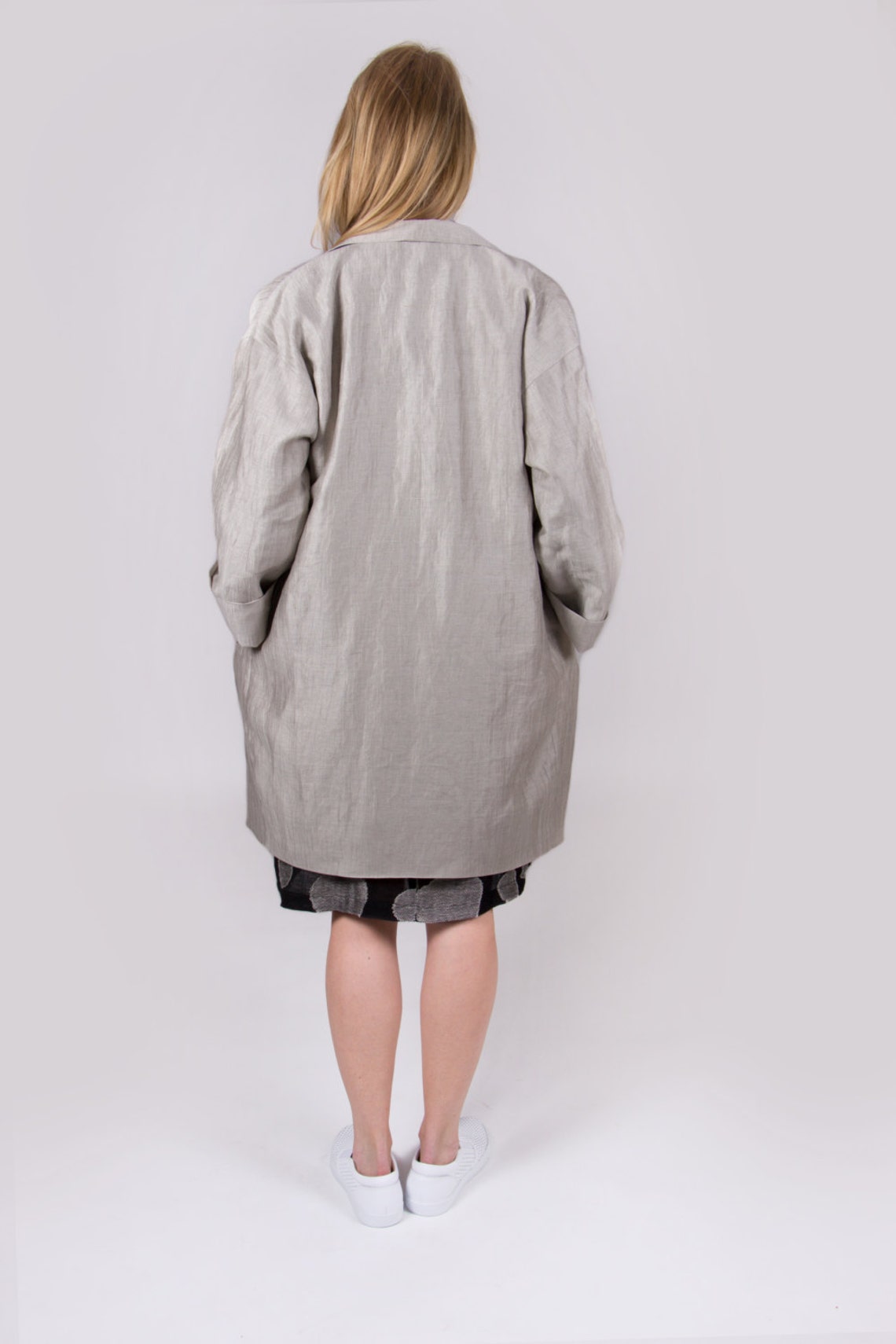 Gray Linen Coat Summer Linen Long Jacket Natural Color Linen Etsy