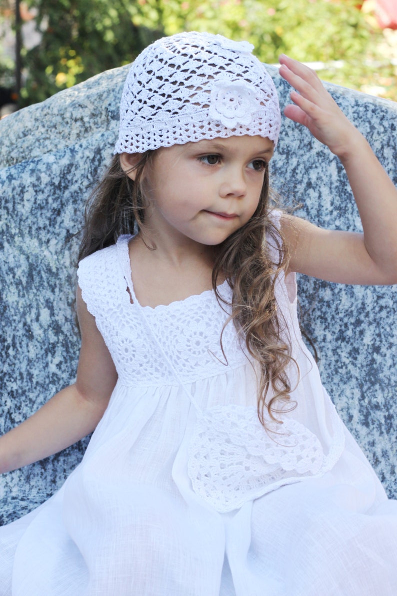 Flower girls dress D38 white summer linen birthday baby infant Etsy