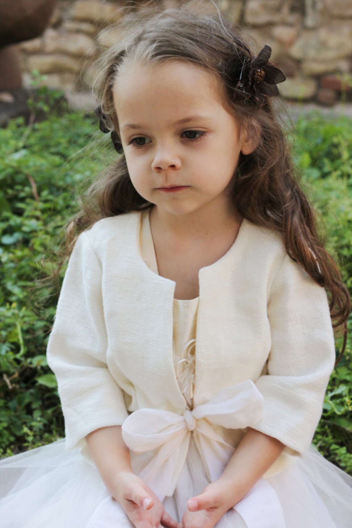 Flower Girls Jacket Light Ivory off White Bow Special Occasion Etsy