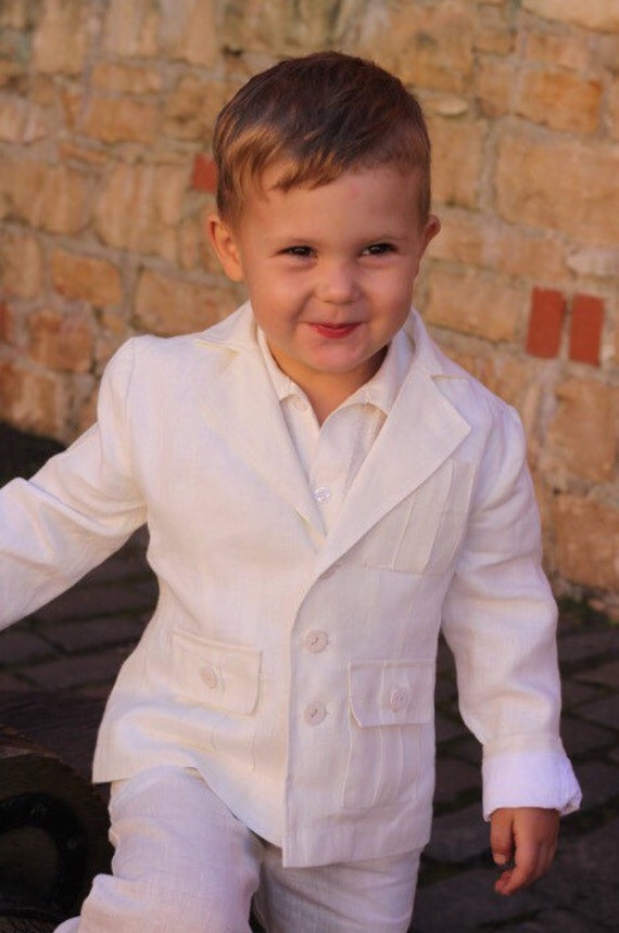 Boys White Jacket and Pants Suit Man 