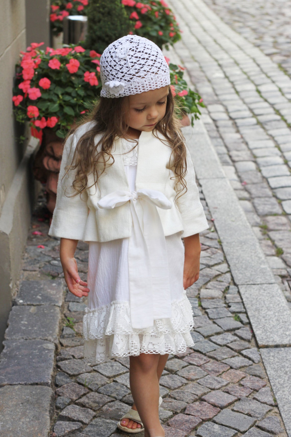 Flower Girls Jacket Light Ivory off White Bow Special Occasion Etsy