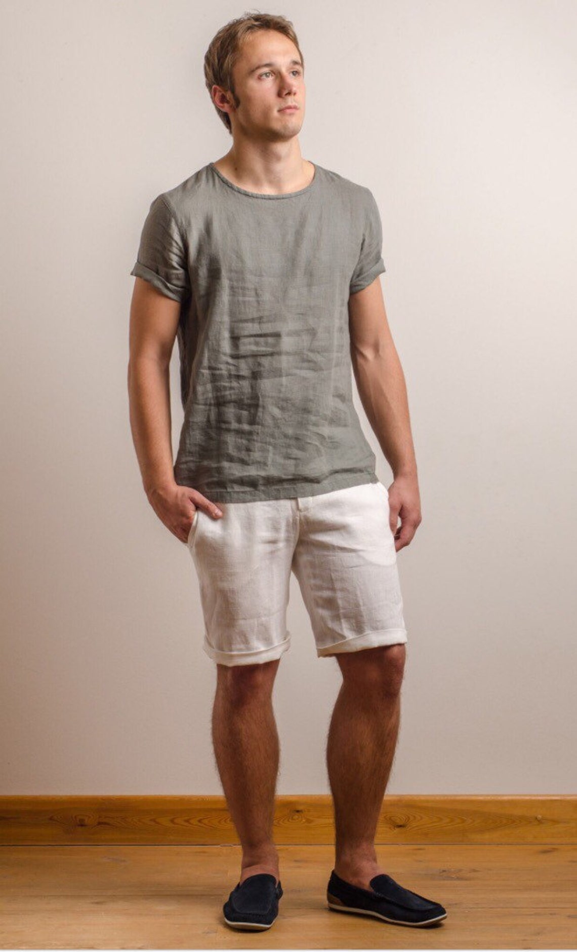 Mens white linen shorts for beach wedding party special Etsy